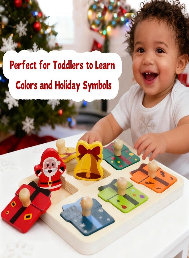 Waybla Stocking Stuffer for Kids - Christmas-Themed Wooden Peg Puzzle for Toddlers 1-3 Years, Montessori Educational Toy and Learning Activity - Image 2